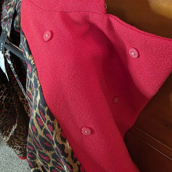 NWT Ellen Tracy Size 18 Double-Breasted Pea Coat Blazer Wool Gold Leopard - Picture 14 of 14